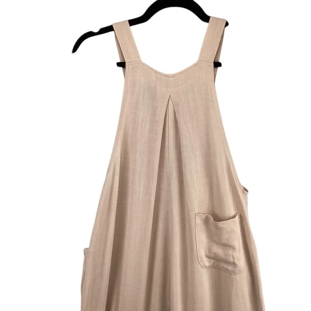 Miss Sparkling Wide Leg Jumpsuit Small Beige Linen Blend BOHO Wide Leg Flowy - Picture 9 of 13